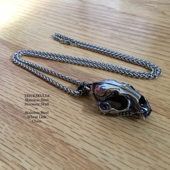 Sabre-Toothed Tiger Smilodon Big Cat Dinosaur Skull Stainless Pendant & Chain - Picture 3 of 13